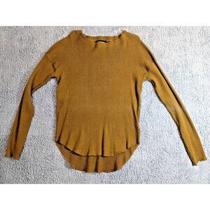 Express Ribbed Knit Top Womens S Brown Long Sleeve High Low Hem Stretch
